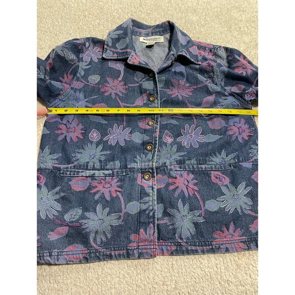 VTG Appleseed's Womens Size PM Petite Medium Floral Button Up Denim Jean Jacket - Picture 2 of 8